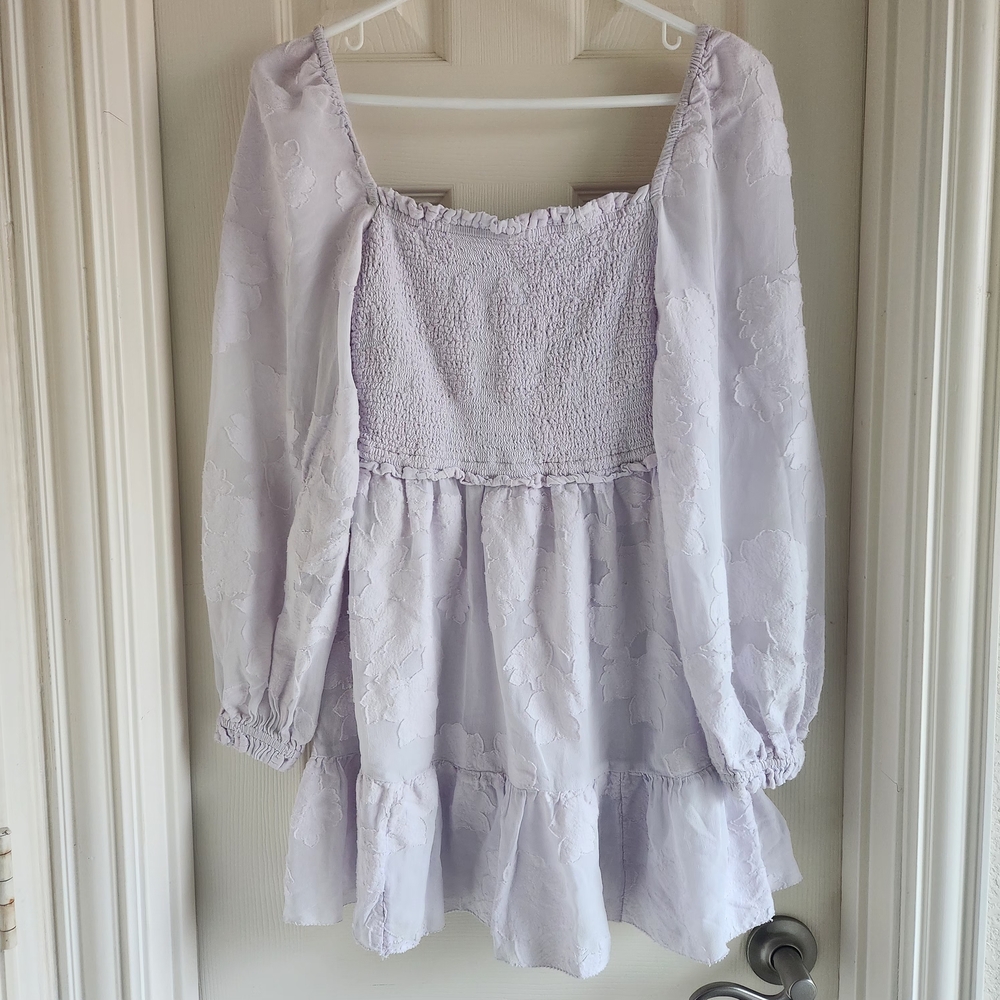 Wilfred Aritzia Tempest Smocked Jacquard Mini Dress Lavender Floral Size XS